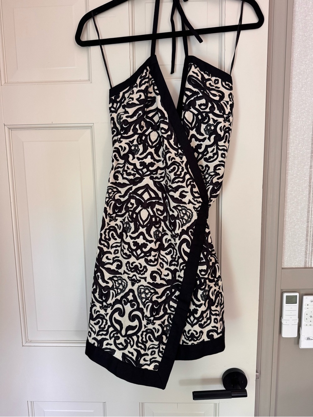 French Connection Black and White Printed Wrap Mini Dress